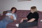 Debi and Tracy are Greyson's first visiters. Mom looks tired. (78kb)